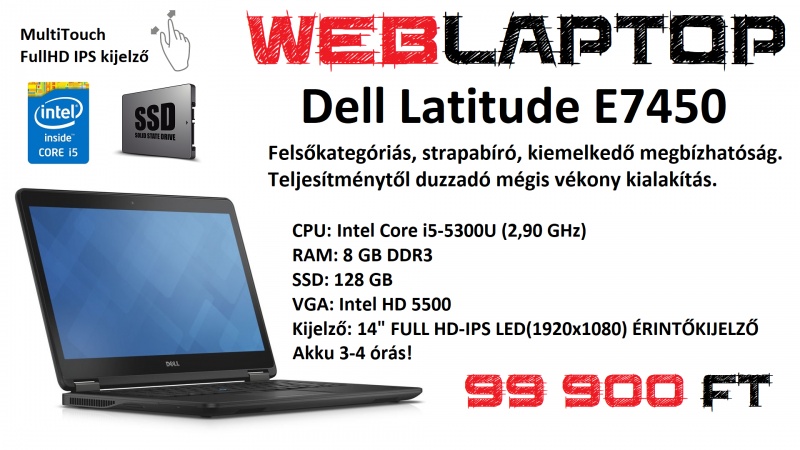 Dell Latitude E7450 Érintőkijelzős Ultrabook